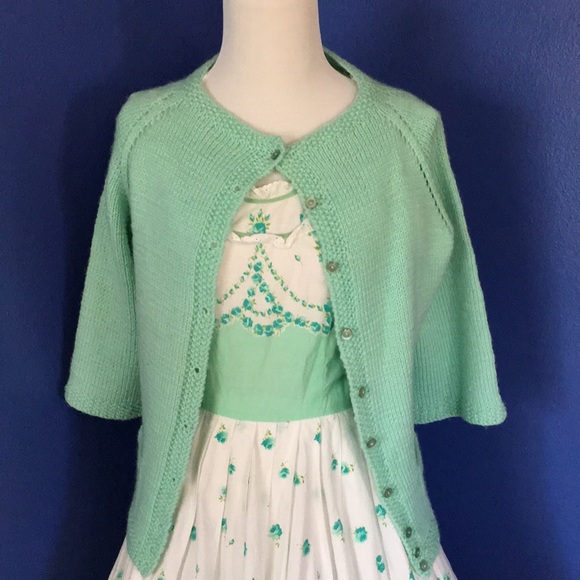 Vintage 1950s mint sea foam green handmade sweater cardigan pinup rockabilly - Picture 14 of 15